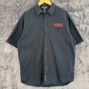 VTG JNCO Jeans Mens Button Up Mechanic Shirt Large Black Short Sleeve Y2K Skater